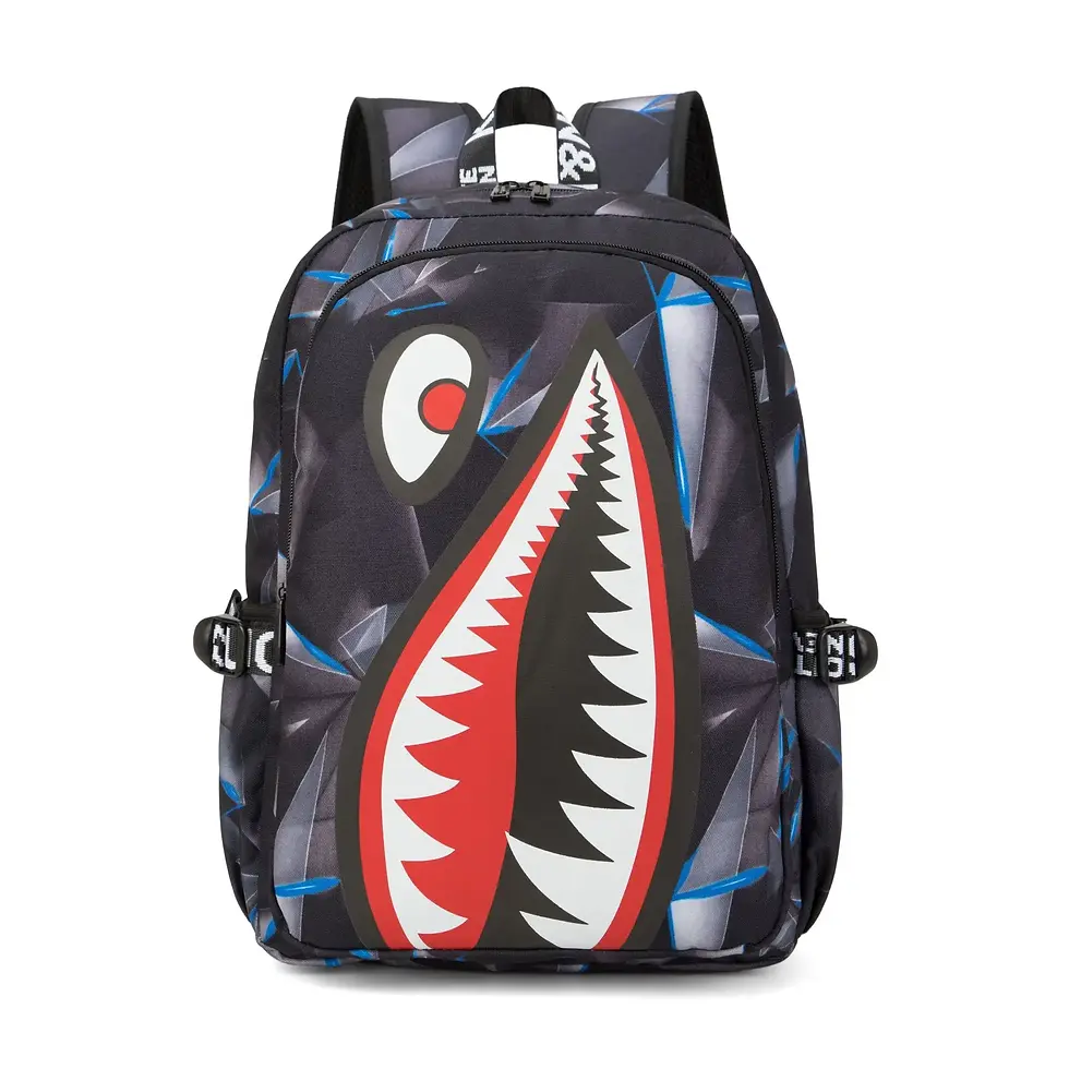 Thumbnail: Backpack Travel Bag Rucksack Cartoon Shark Print Satchel  Mochila Infantil