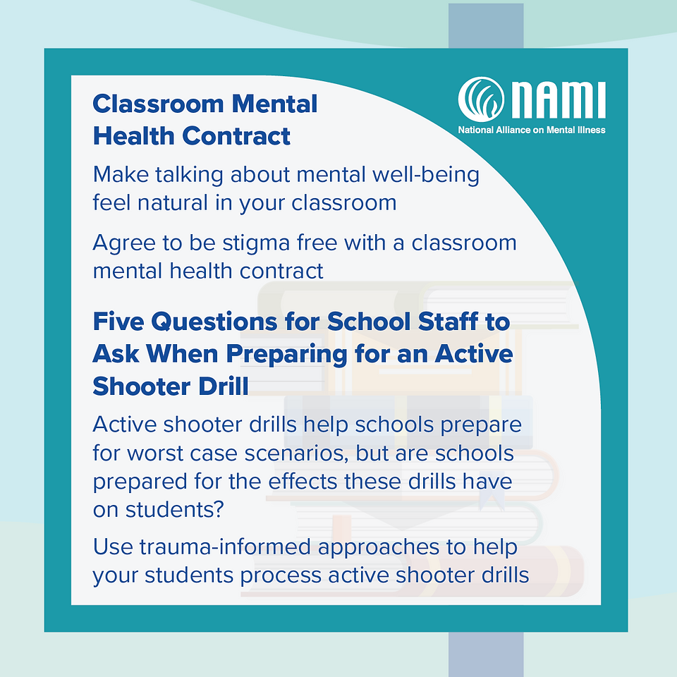 Classroom Mental Health Contract and Five Questions for school staff to ask when preparing for an active shooter drill