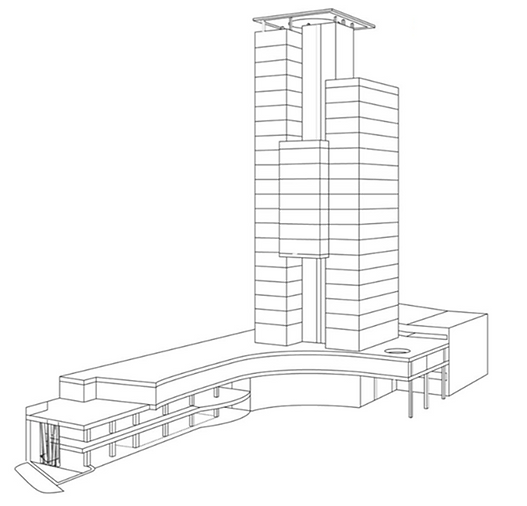 Vista nocturna de Torre Elementa en Lomas de Angelópolis, Puebla.