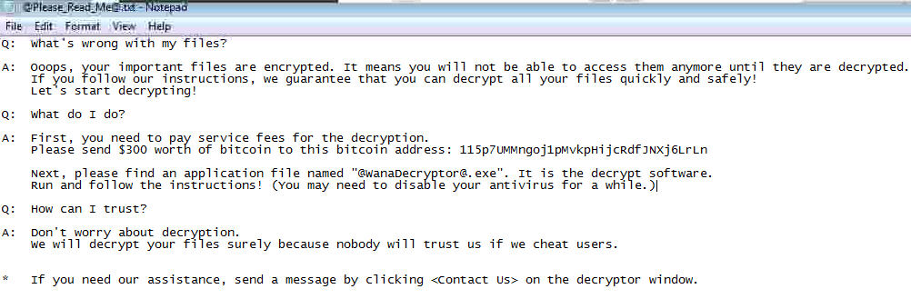 Fig 4 Ransom Note of Wana Decryptor