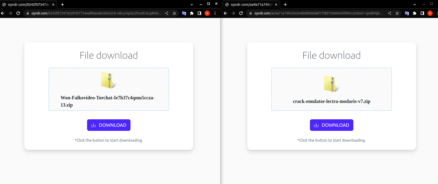 Fake download prompt on oyndr.com