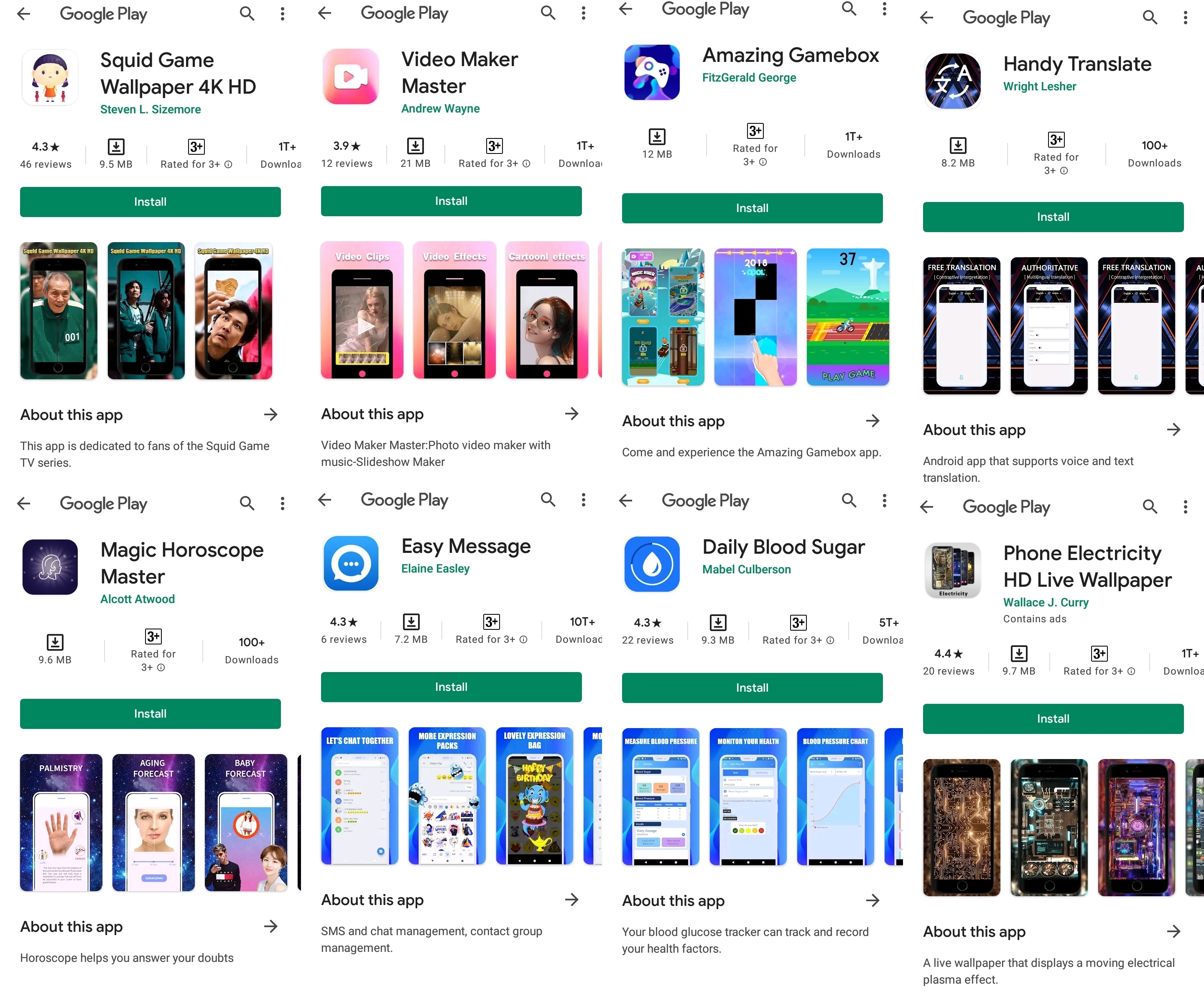 Malicious Android apps screenshots from Google Play Store