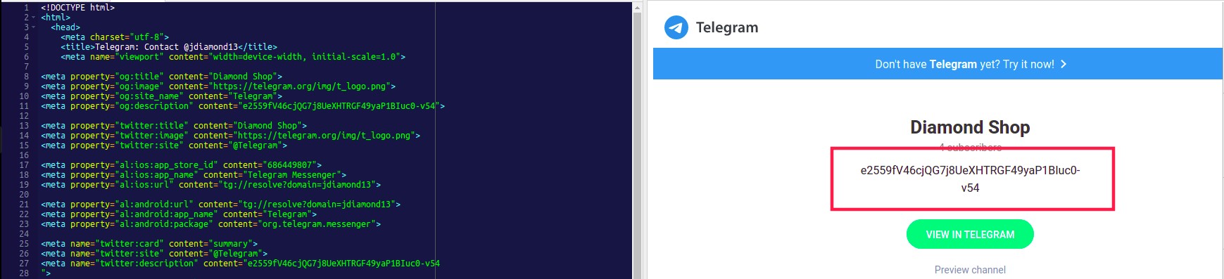 Figure 2: Recreating the response and the encrypted C2 address in Telegram profile page