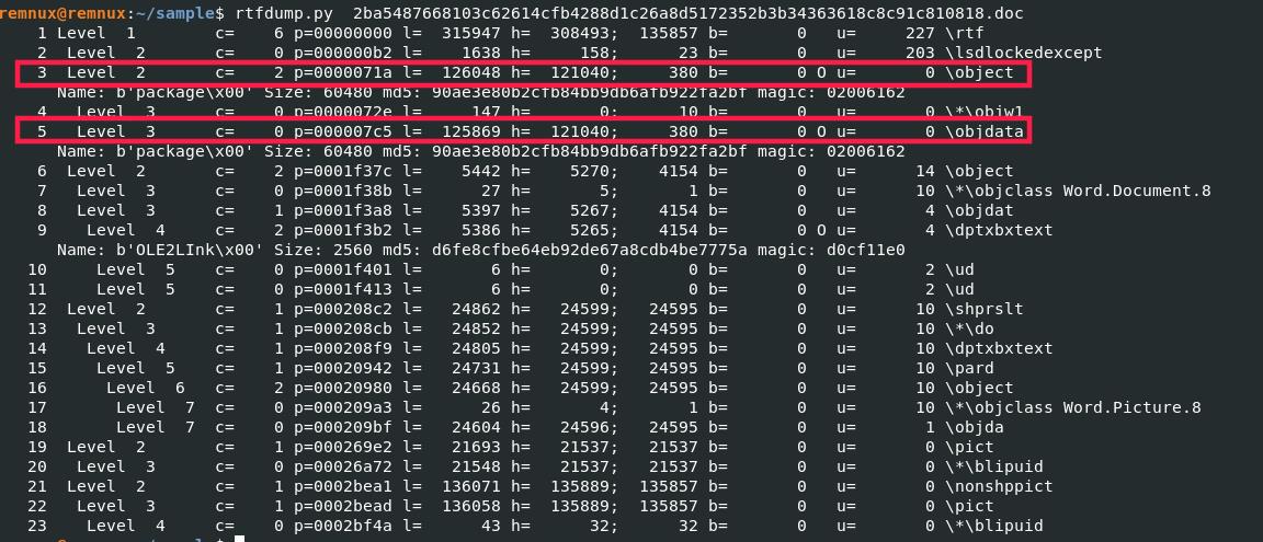 Fig1. RTF dump contents highlighting dumped files