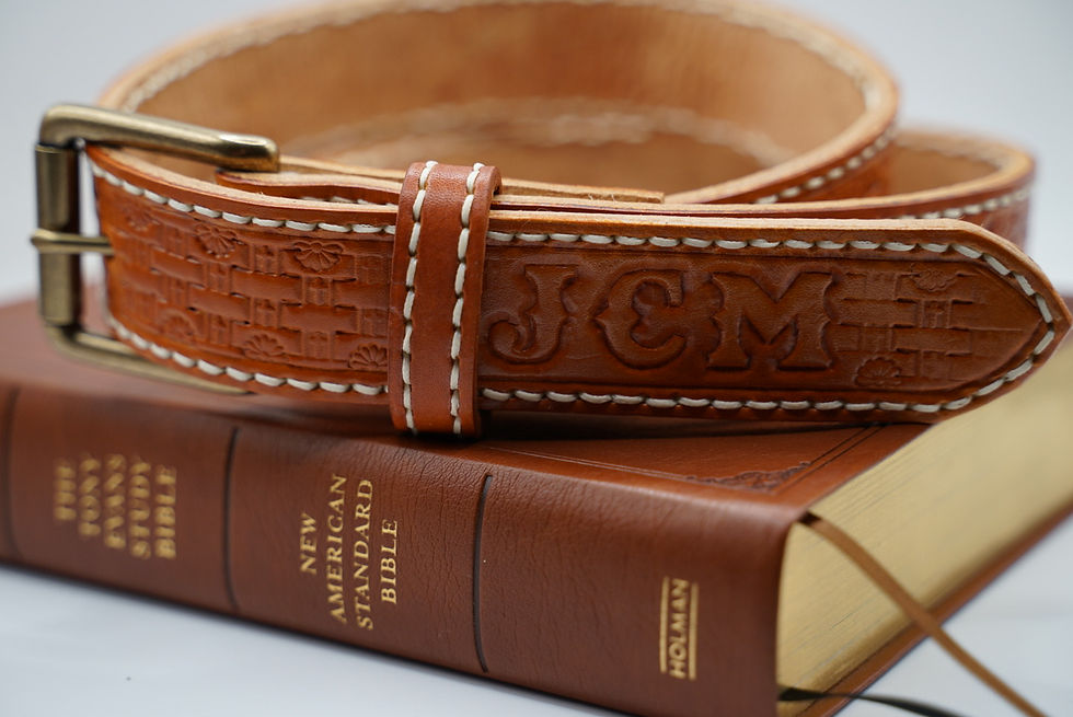 Thumbnail: Personalized Handmade Men’s Full Grain Leather stamped belt