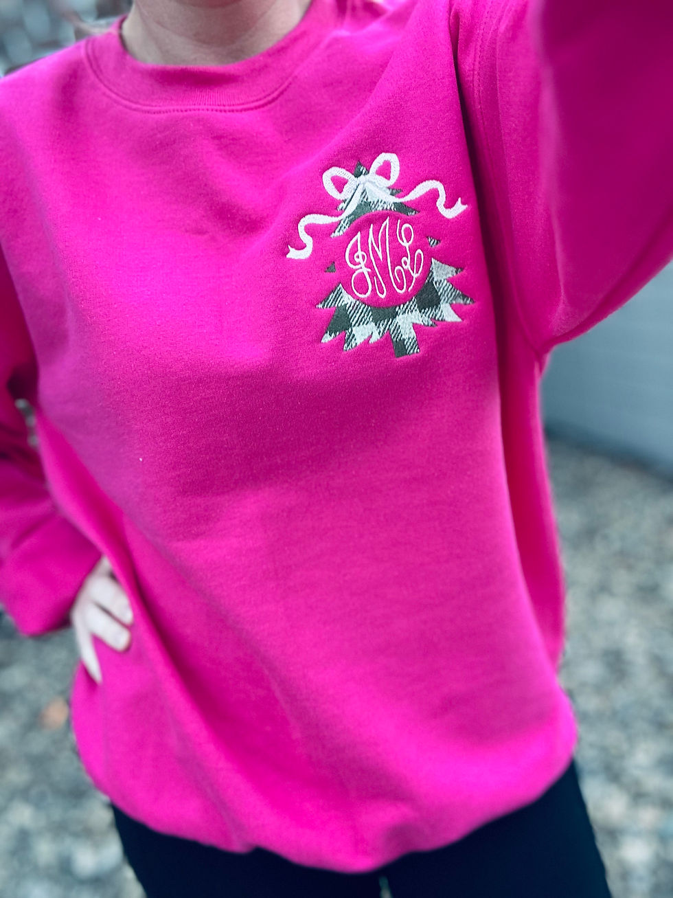 Plaid Christmas tree monogrammed crewneck