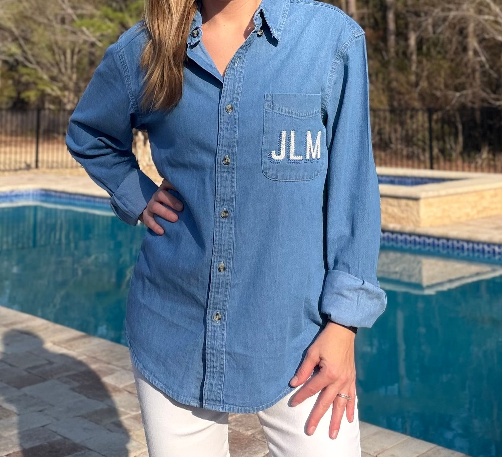Monogrammed Denim button down