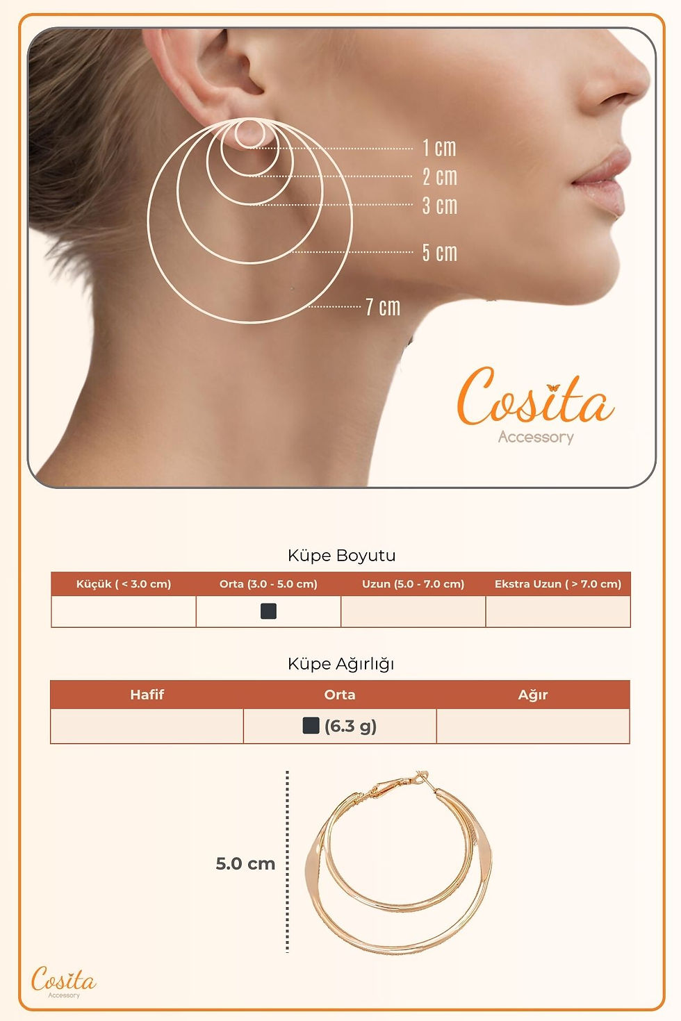 Küçük resim: Çift Halka Büyük Klasik Tasarım Elbise Gece Rose Renk Kapamalı Küpe