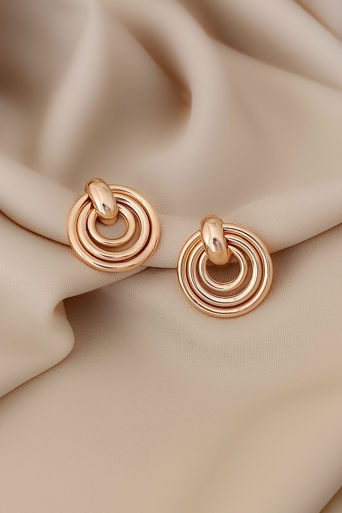 Üç Daire Vintage Gece Elbise Tasarım Rose Renk Küpe