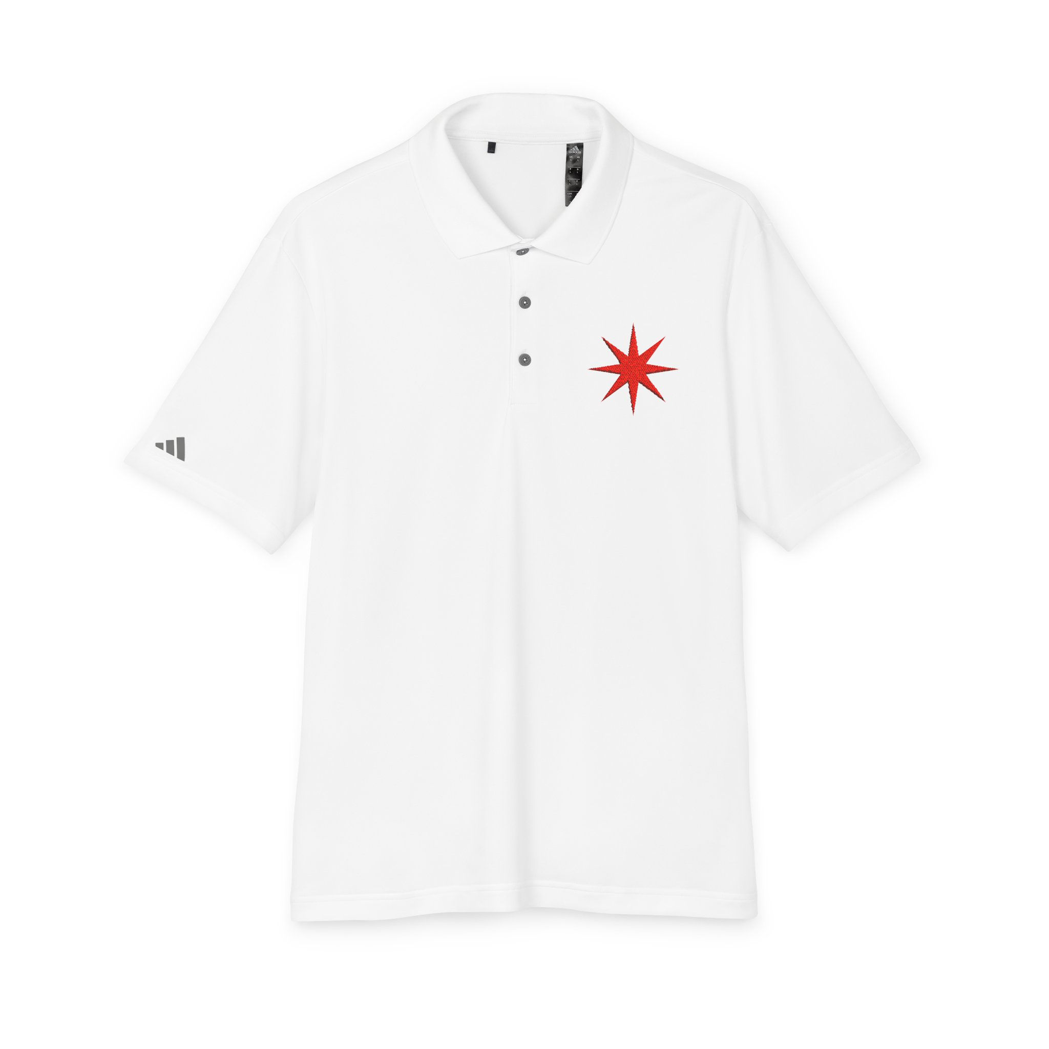Red Star Polo Shirt — Red Nautical Eight-Point Star Embroidered Performance Polo