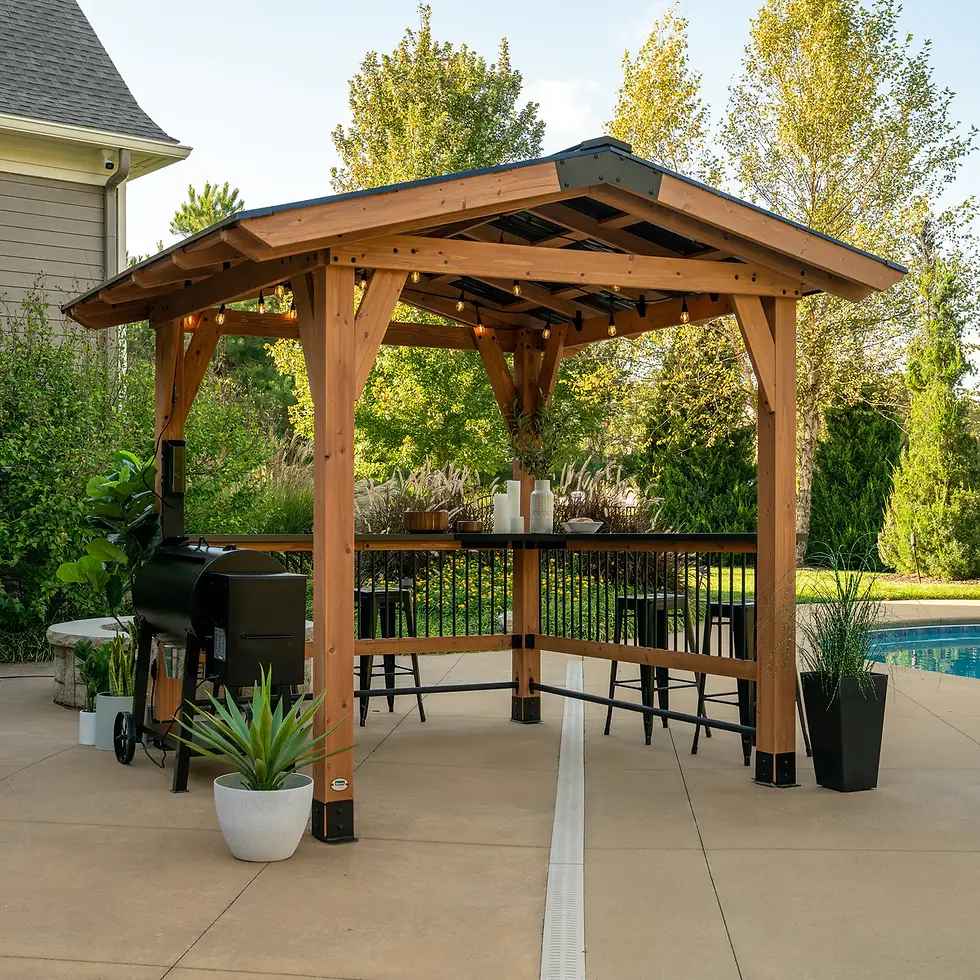 Thumbnail: Granada Grill Gazebo with Outdoor Bar Cedar Wood Outdoor Patio Hardtop Gazebo wi