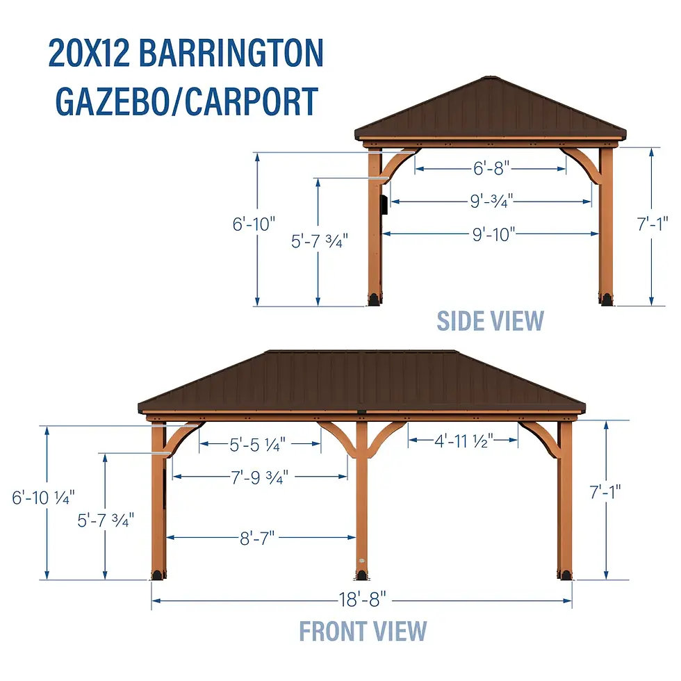 Thumbnail: 20x12 Barrington Gazebo / Carport strong Cedar structure with Steel Roof