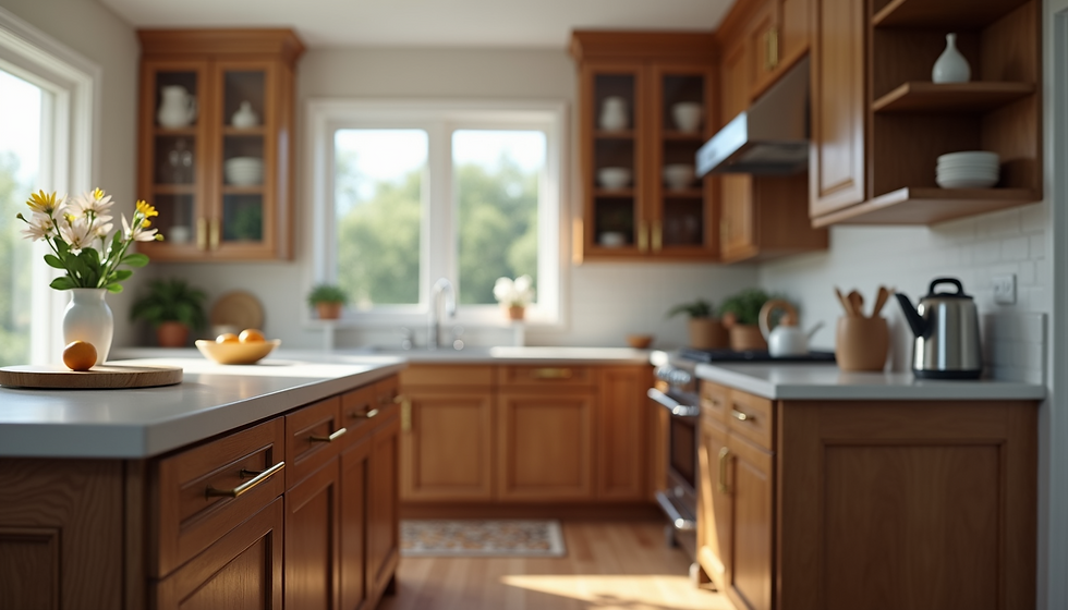 Eye-level view of a well-designed kitchen featuring elegant cabinetry