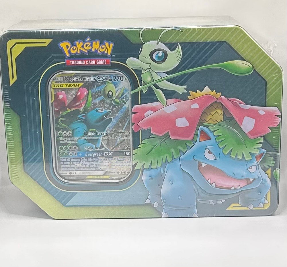 Pokemon-GX Tag Team Tin Celebi and Venusaur Tin.