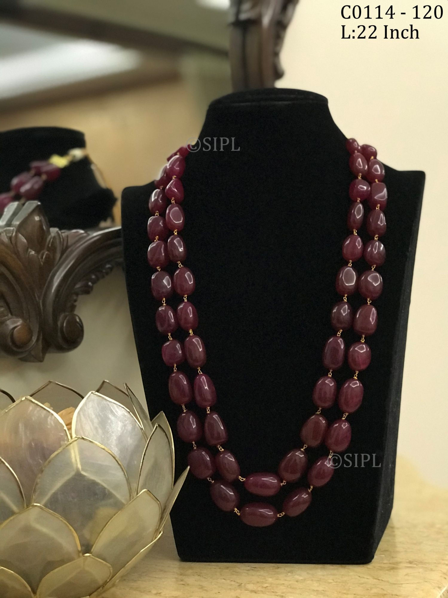 Natural Emerald Look Plain Tumble Beaded Mala