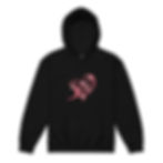 Gymnastics themed hoodie with a pink graphic of a heart filled with bows and smaller hearts and a gymnast doing a leap.
