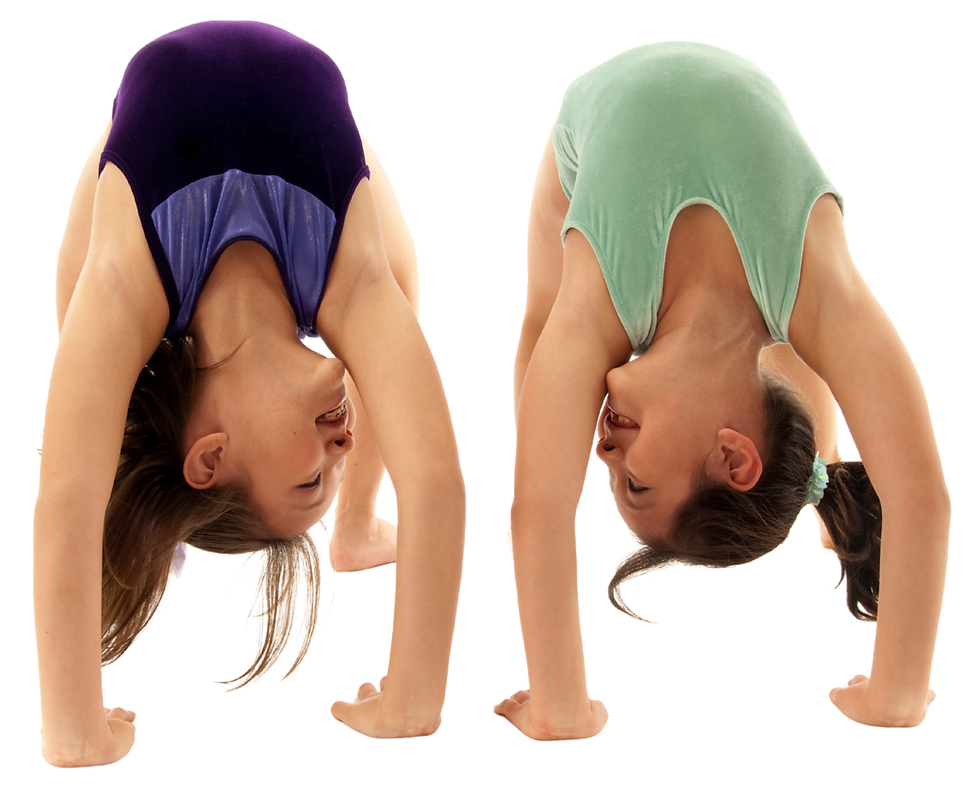 two gymnasts doing bridges