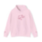 Womens hoodie with a bright pink embroidered image of a heart with gymnast in the middle and a gymnast doing a leap