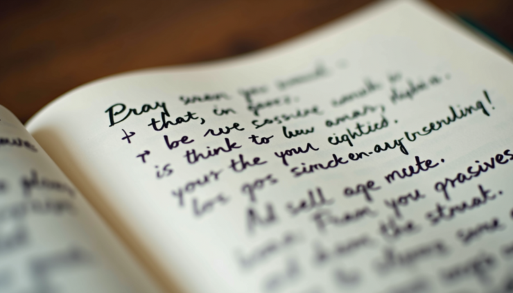Close-up view of a journal with handwritten prayers and goals