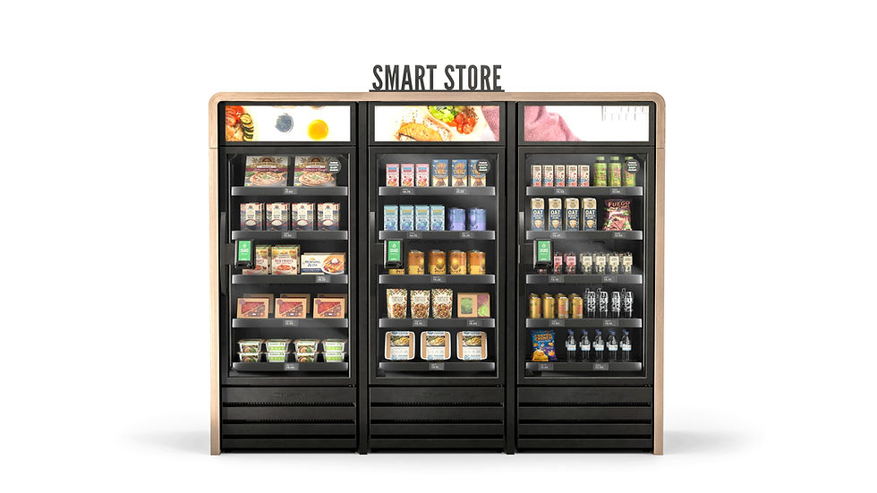 Modern smart vending wall with wood enclosure