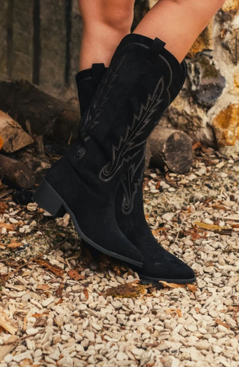 Miniature : Botte cow-boy noir suedine