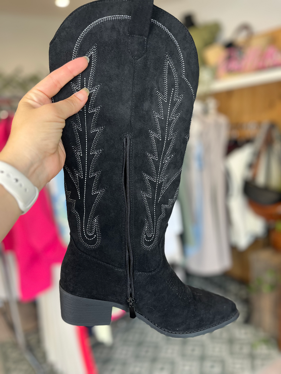 Miniature : Botte cow-boy noir suedine