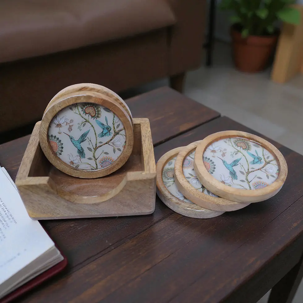 Thumbnail: Handcrafted mangowood resin coater set of five