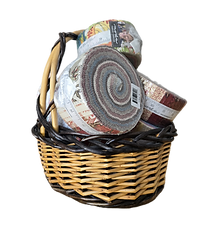 basket with fabric strip rolls inside