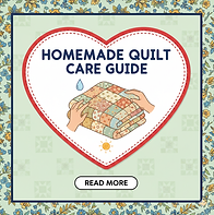 Framed heart with a quilt and wording "homemade quilt care guide" inside it