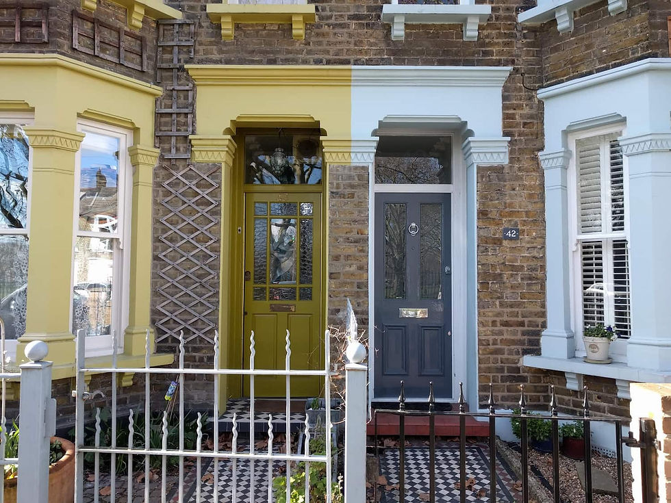 yellow and light blue doors in victorian houses