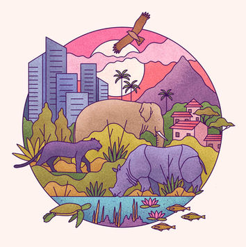 Environmental illustration exploring the relationship between biodiversity and urban development, emphasizing the importance of protecting nature within growing cities.
Keywords
urban biodiversity illustration, city and nature artwork, sustainable cities, environmental illustration, biodiversity conservation, ecology artwork, green urbanism, nature in cities, conservation communication