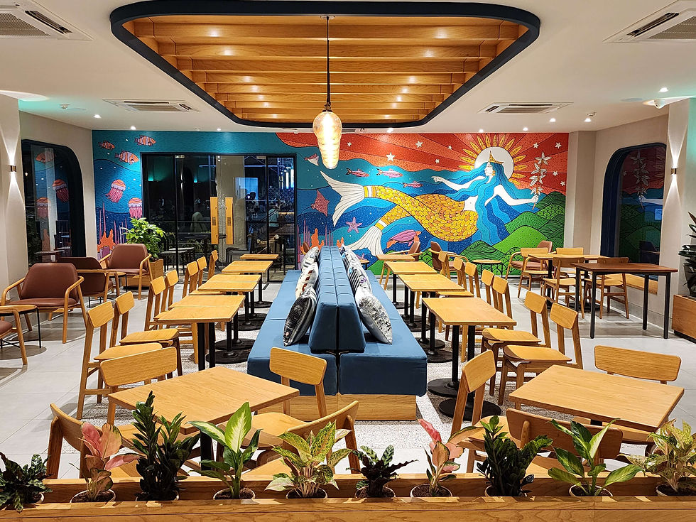Starbucks Siren illustration & rays, sea turtles, starfish, reef fish, coral ecosystems by wildlife illustrator Rohan Dahotre