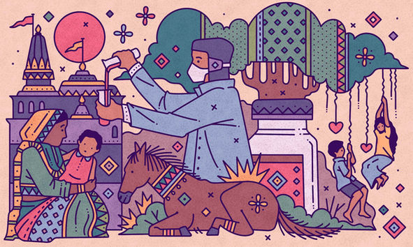 Editorial illustration series created for TIME magazine exploring the global impact of vaccine innovation, healthcare manufacturing, scientific research, and public health systems. Conceptual illustrations designed to communicate complex healthcare topics through engaging visual storytelling.