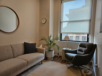 Therapy room for in-person sessions in midtown Manhattan