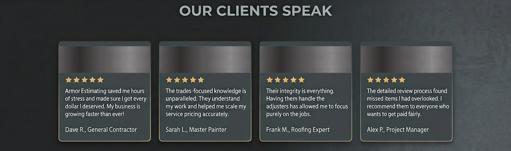Positive feedback for Armor Estimating in roofing and construction