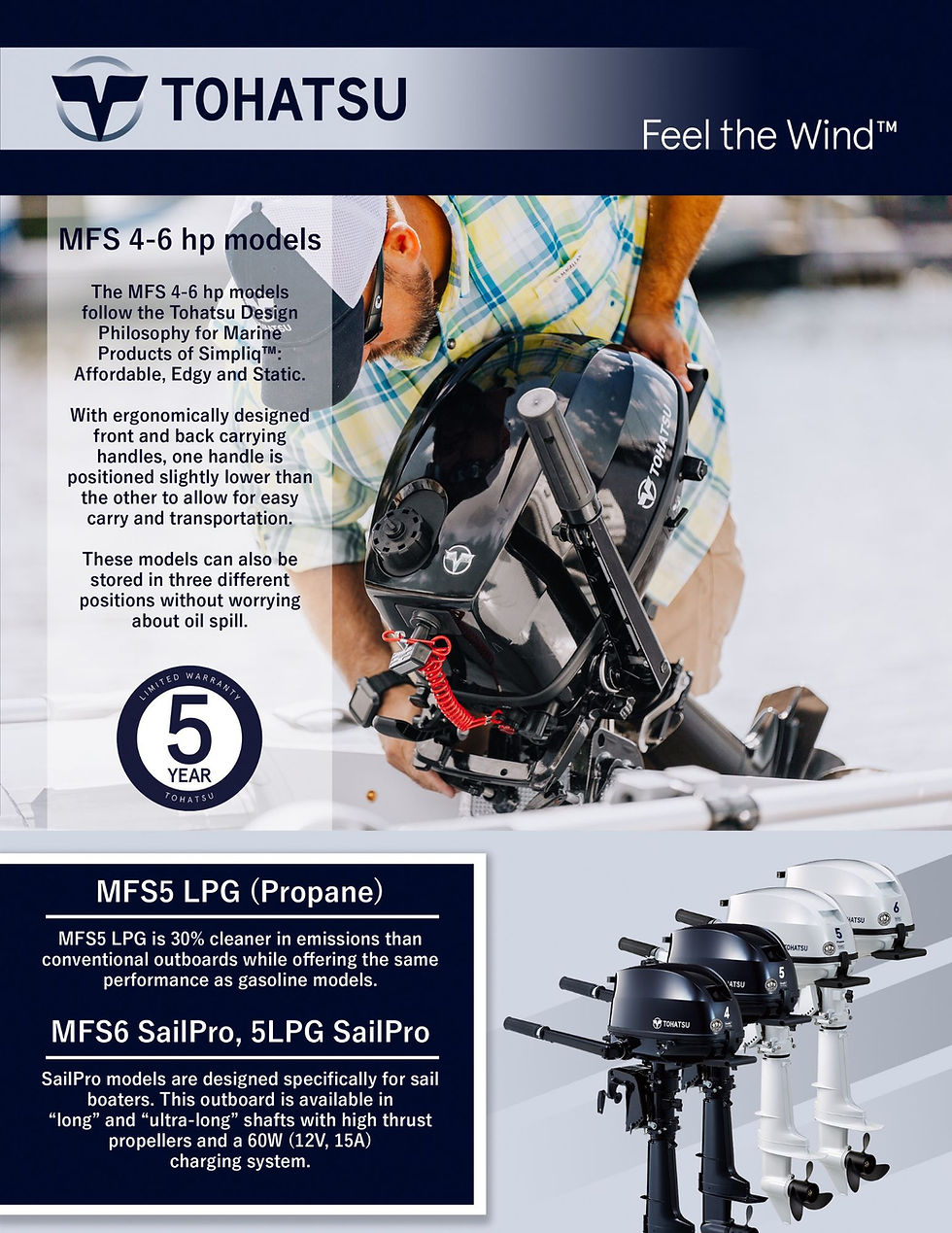Tohatsu 6 HP 4-stroke outboard motor portable 4-Stroke motor