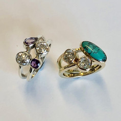 Diamond, amethyst and turquoise rings