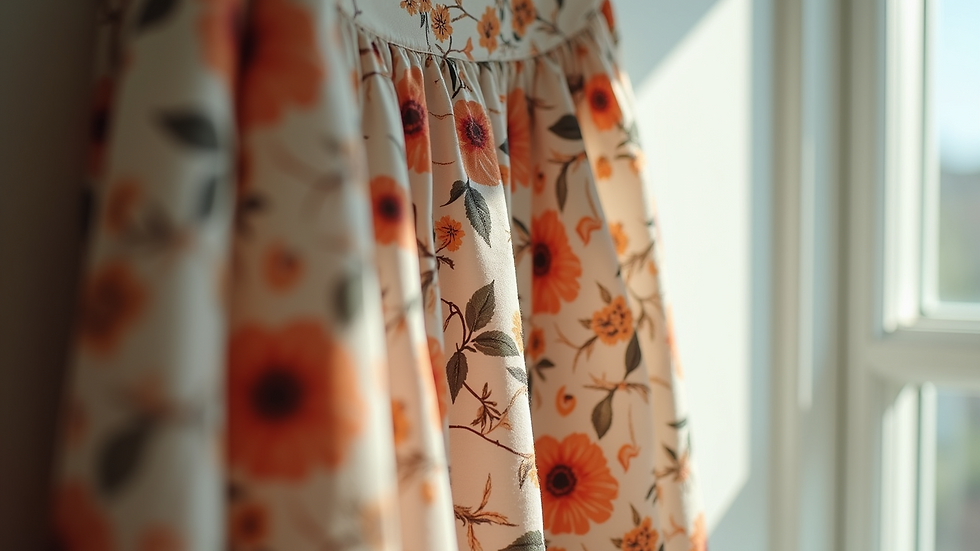 Close-up view of a floral midi dress hanging elegantly