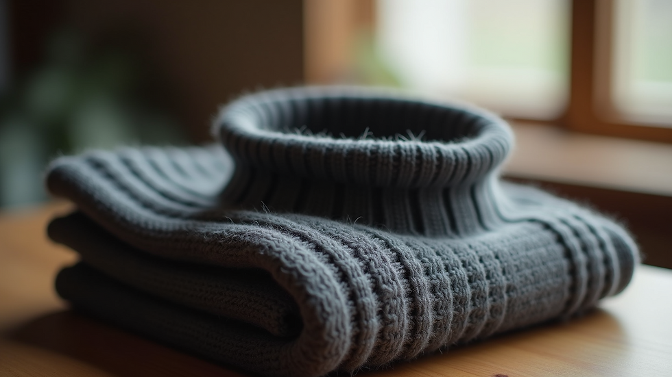 Close-up view of a beautifully knit turtleneck folded elegantly