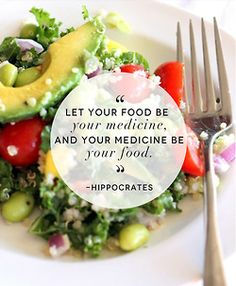 Colorful salad, Hippocrates quote on food as medicine, lifecompass health.