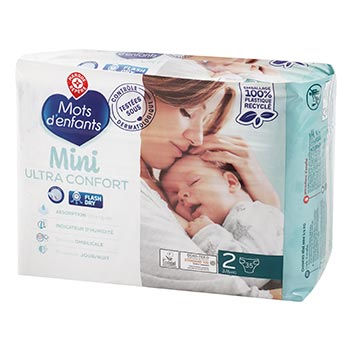 Couches bébé Mots d'Enfants Mini - T2 : 3/6kg - x35 changes