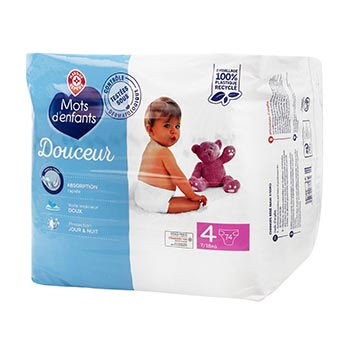 Couches bébé Mots d'Enfants T4 Douceur - 7/18kg - x74 changes