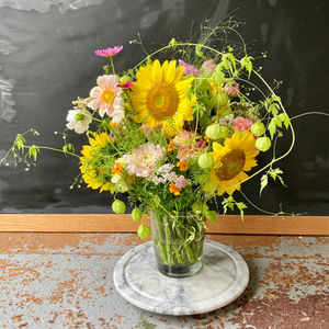 Sunflowers and love in a puff
