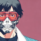 男性がドクロのマスクをつけている