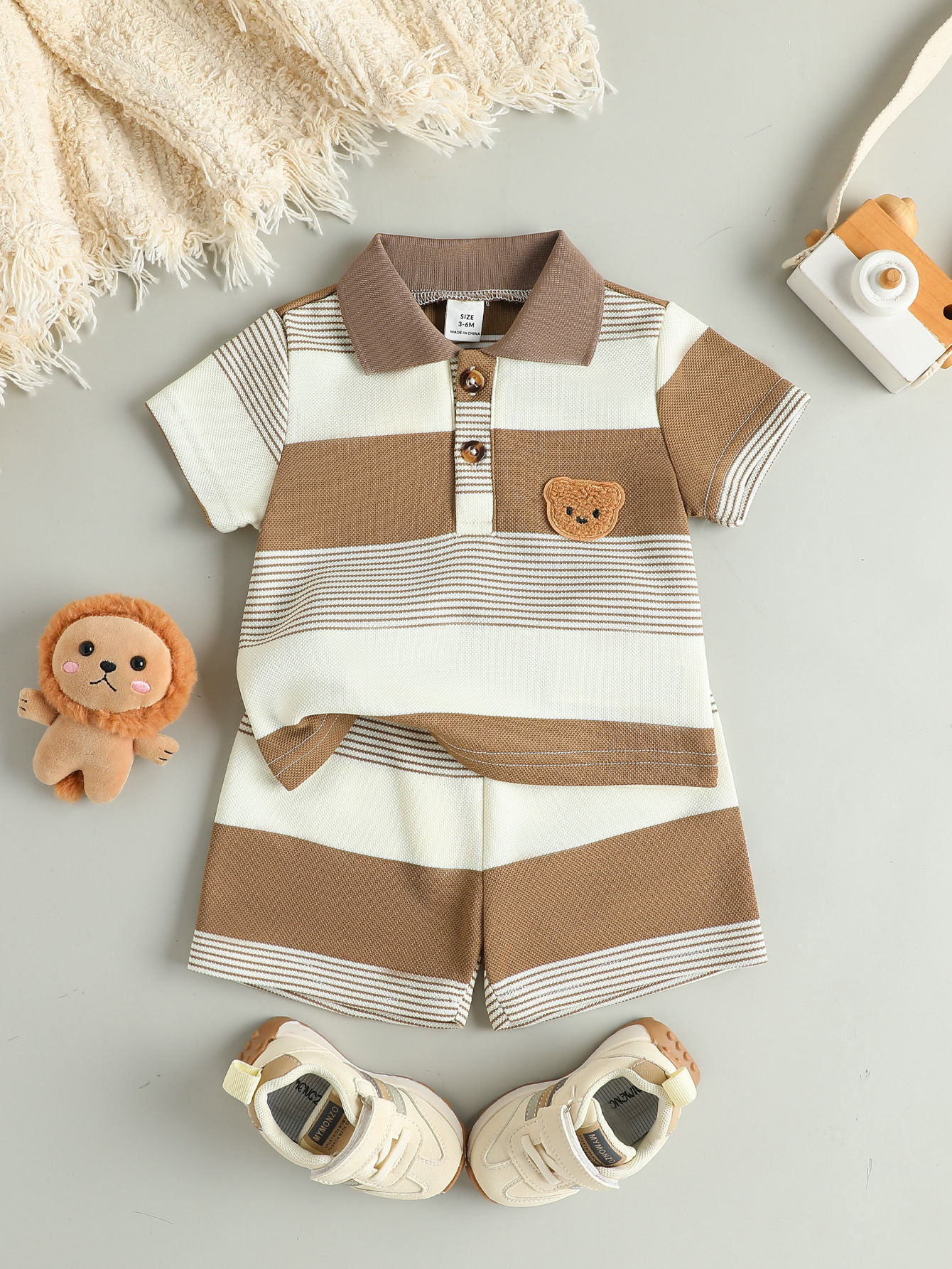 Children’s Summer New Arrival Boys’ Regular Striped Teddy Bear Short T-Shirt