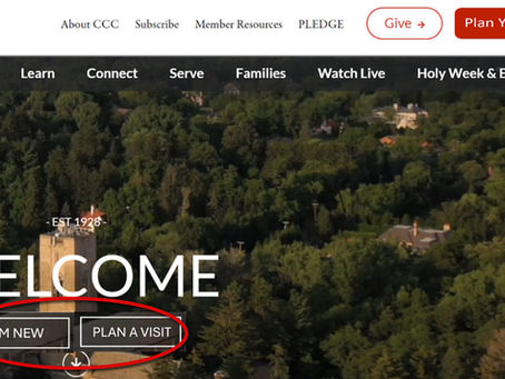 Church web site showing a "Plan a Visit" button