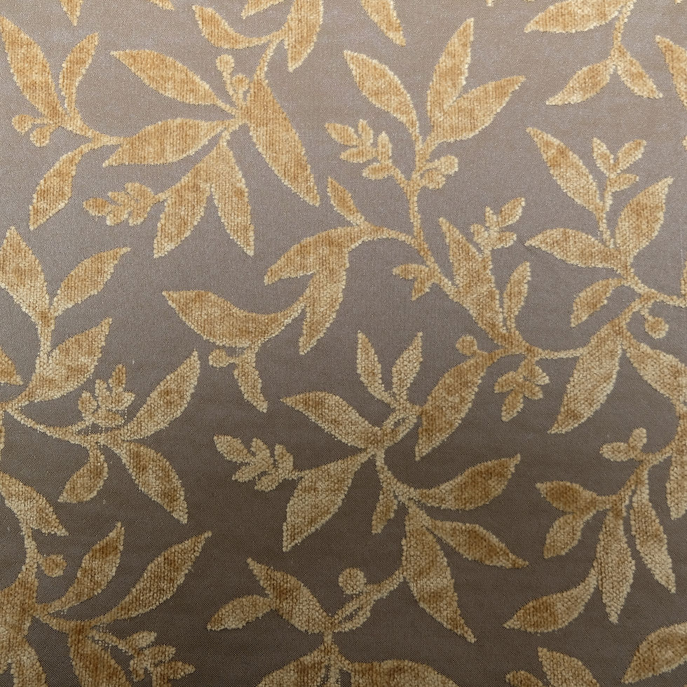 Gold leaf-pattern fabric in warm brown tones