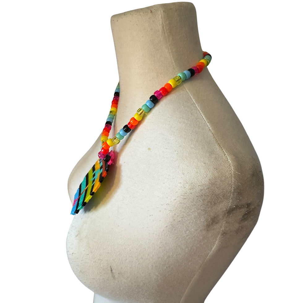 Thumbnail: Vaporwave Palm Tree Perler Necklace – Handmade Rave Beaded Jewelry Retro 80s EDM Left View