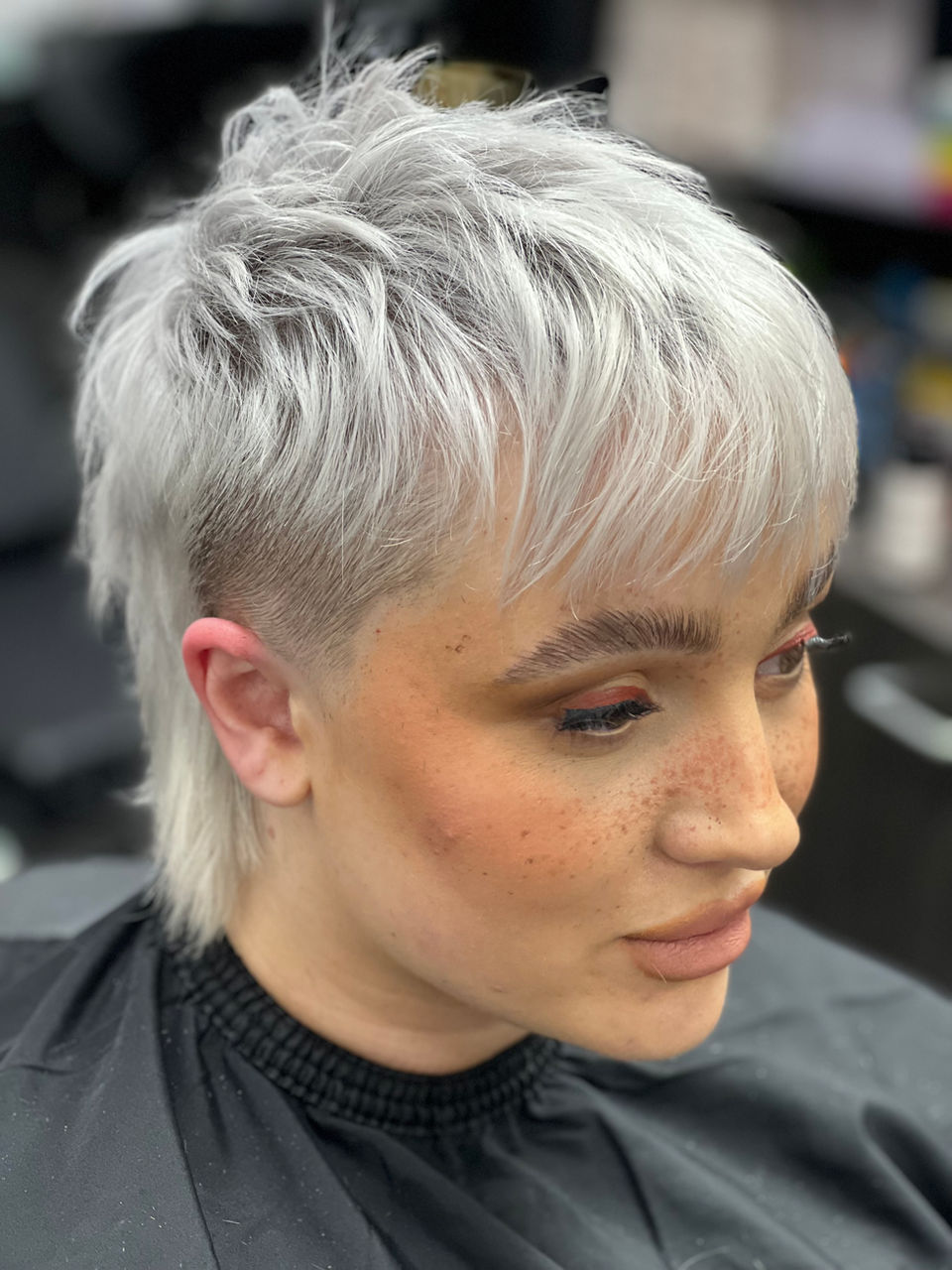 Mini mullet short textured platinum blonde by Keri Blue