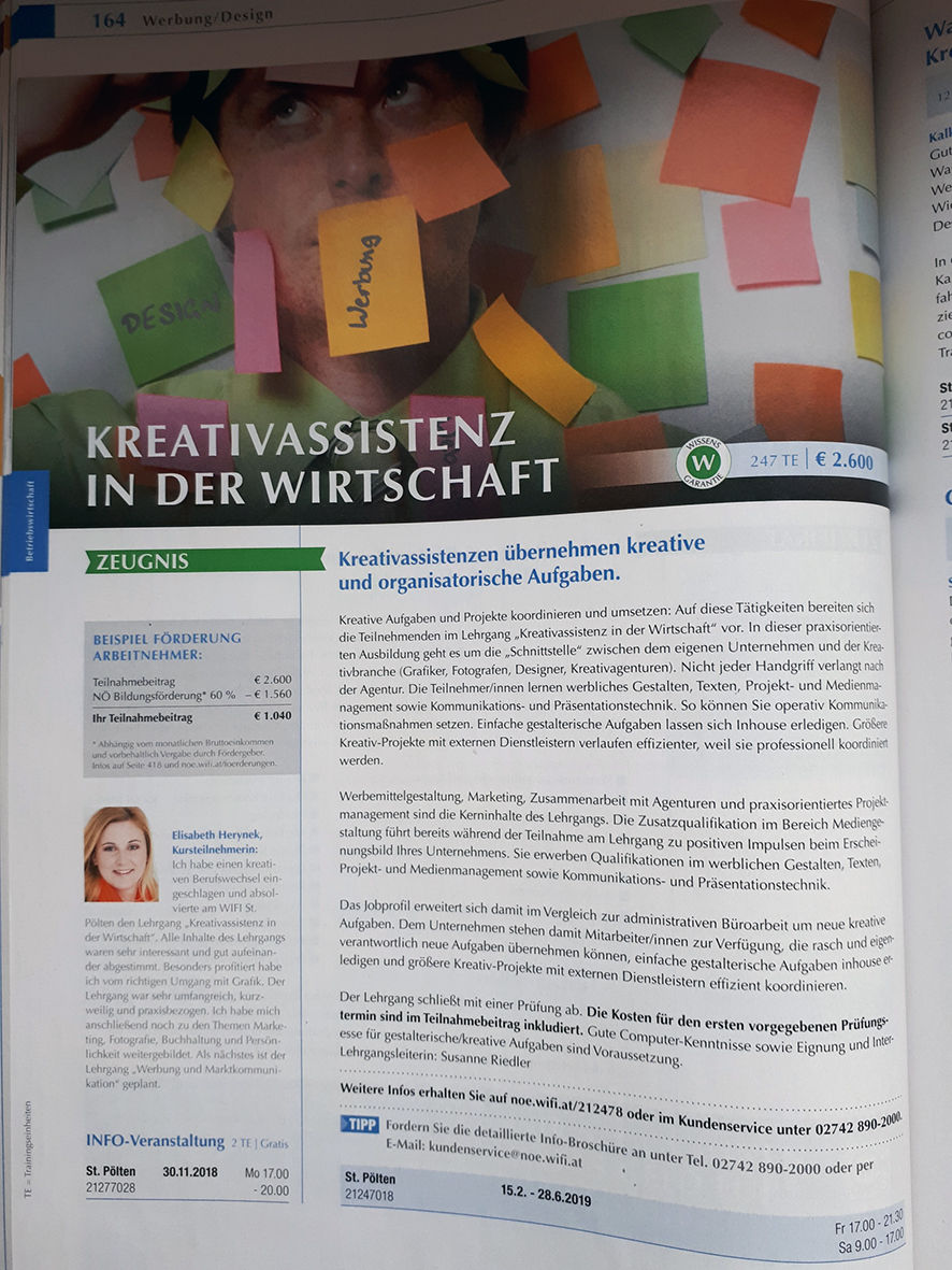 Kreativassistenz in der Wirtschaft - Kursteilnehmerin Elisabeth Herynek